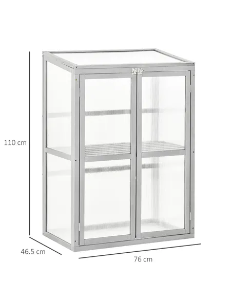 Outsunny Wooden Cold Frame Greenhouse Polycarbonate Garden Grow House for Flower Vegetable Plants with Adjustable Shelf, Double 