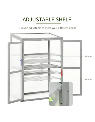 Outsunny Wooden Cold Frame Greenhouse Polycarbonate Garden Grow House for Flower Vegetable Plants with Adjustable Shelf, Double 