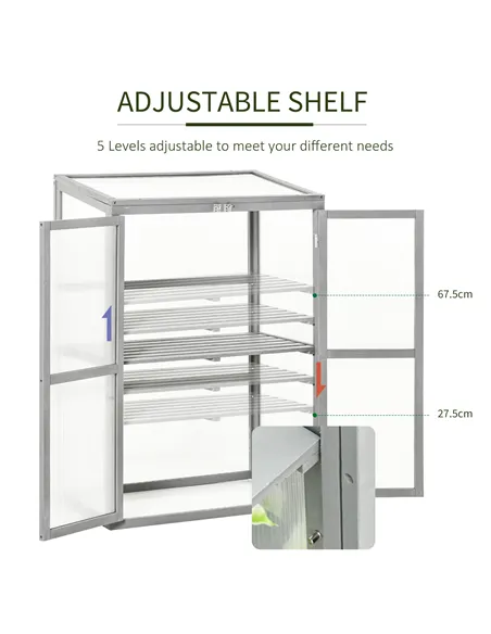 Outsunny Wooden Cold Frame Greenhouse Polycarbonate Garden Grow House for Flower Vegetable Plants with Adjustable Shelf, Double 