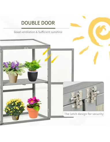 Outsunny Wooden Cold Frame Greenhouse Polycarbonate Garden Grow House for Flower Vegetable Plants with Adjustable Shelf, Double 