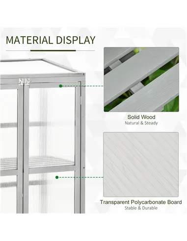 Outsunny Wooden Cold Frame Greenhouse Polycarbonate Garden Grow House for Flower Vegetable Plants with Adjustable Shelf, Double 