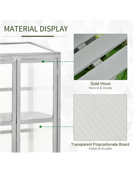 Outsunny Wooden Cold Frame Greenhouse Polycarbonate Garden Grow House for Flower Vegetable Plants with Adjustable Shelf, Double 