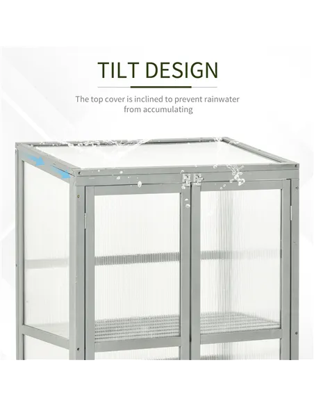 Outsunny Wooden Cold Frame Greenhouse Polycarbonate Garden Grow House for Flower Vegetable Plants with Adjustable Shelf, Double 