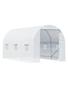 Outsunny 4.5 x 2 x 2 m Polytunnel Greenhouse, Walk-in Green House for Garden with Mesh Windows, Galvanised Steel Frame, White