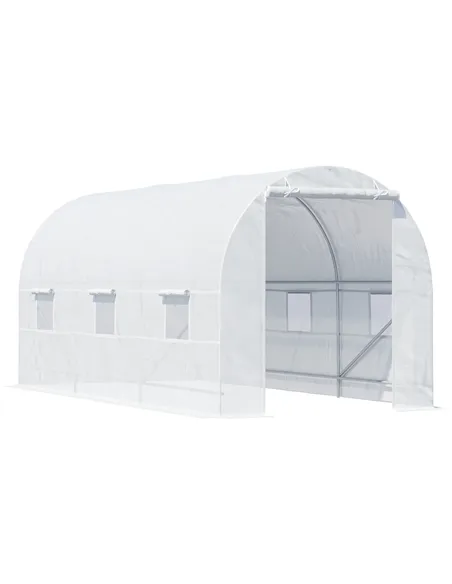 Outsunny 4.5 x 2 x 2 m Polytunnel Greenhouse, Walk-in Green House for Garden with Mesh Windows, Galvanised Steel Frame, White