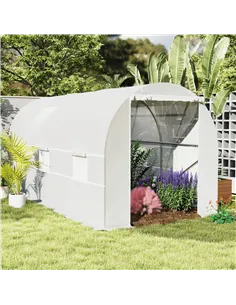Outsunny 4.5 x 2 x 2 m Polytunnel Greenhouse, Walk-in Green House for Garden with Mesh Windows, Galvanised Steel Frame, White 2