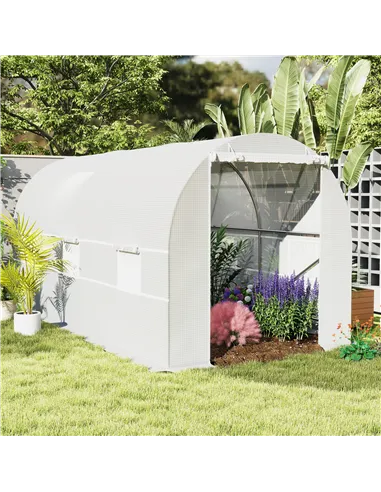 Outsunny 4.5 x 2 x 2 m Polytunnel Greenhouse, Walk-in Green House for Garden with Mesh Windows, Galvanised Steel Frame, White