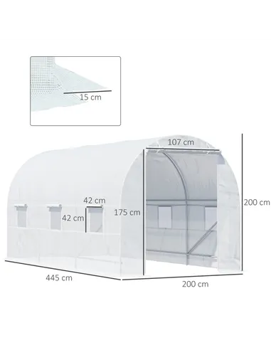 Outsunny 4.5 x 2 x 2 m Polytunnel Greenhouse, Walk-in Green House for Garden with Mesh Windows, Galvanised Steel Frame, White