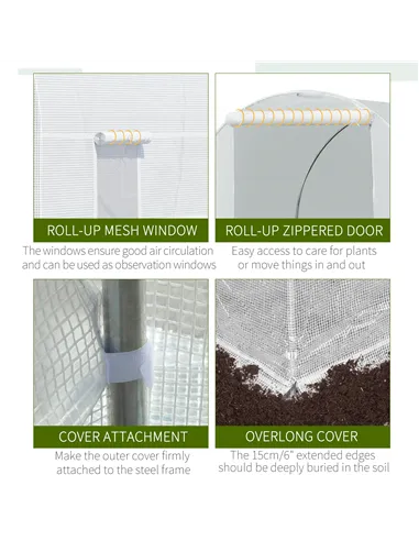 Outsunny 4.5 x 2 x 2 m Polytunnel Greenhouse, Walk-in Green House for Garden with Mesh Windows, Galvanised Steel Frame, White