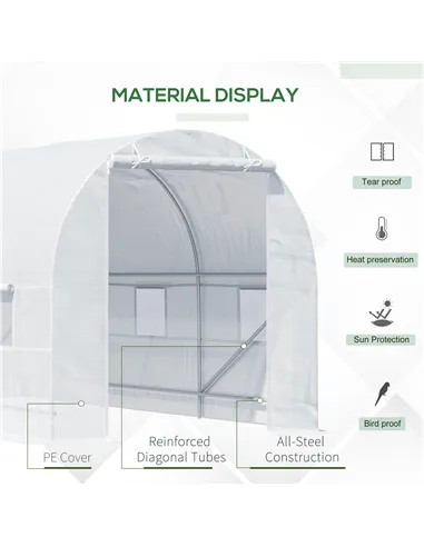 Outsunny 4.5 x 2 x 2 m Polytunnel Greenhouse, Walk-in Green House for Garden with Mesh Windows, Galvanised Steel Frame, White