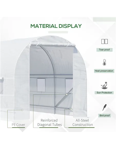 Outsunny 4.5 x 2 x 2 m Polytunnel Greenhouse, Walk-in Green House for Garden with Mesh Windows, Galvanised Steel Frame, White