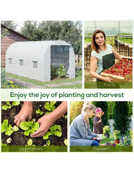 Outsunny 4.5 x 2 x 2 m Polytunnel Greenhouse, Walk-in Green House for Garden with Mesh Windows, Galvanised Steel Frame, White