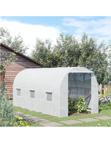 Outsunny 4.5 x 2 x 2 m Polytunnel Greenhouse, Walk-in Green House for Garden with Mesh Windows, Galvanised Steel Frame, White