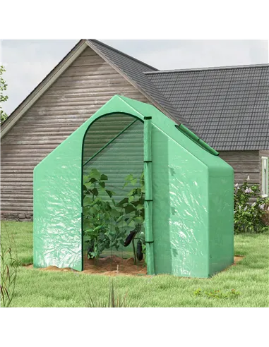 Outsunny Walk In Tomato Greenhouse Garden Outdoor Mini Greenhouse Flower Planter Steel Frame with Zipped Door & Window, PE Cover