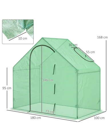 Outsunny Walk In Tomato Greenhouse Garden Outdoor Mini Greenhouse Flower Planter Steel Frame with Zipped Door & Window, PE Cover