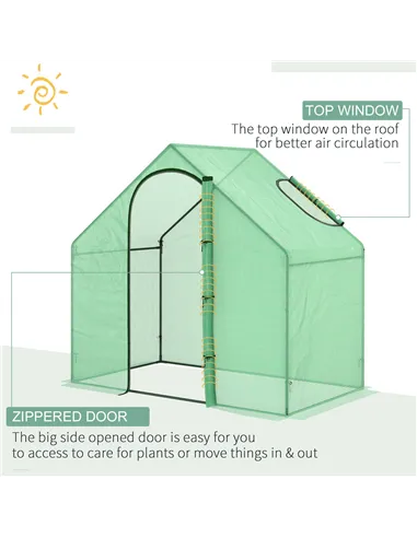 Outsunny Walk In Tomato Greenhouse Garden Outdoor Mini Greenhouse Flower Planter Steel Frame with Zipped Door & Window, PE Cover