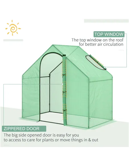 Outsunny Walk In Tomato Greenhouse Garden Outdoor Mini Greenhouse Flower Planter Steel Frame with Zipped Door & Window, PE Cover