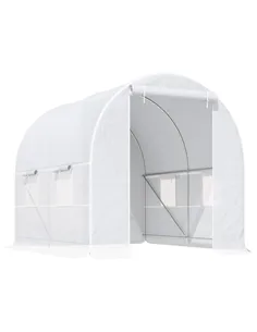 Outsunny 2.5 x 2 x 2 m Polytunnel Greenhouse, Walk-in Green House for Garden with Mesh Windows, Galvanised Steel Frame, White