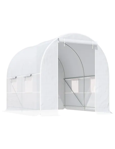 Outsunny 2.5 x 2 x 2 m Polytunnel Greenhouse, Walk-in Green House for Garden with Mesh Windows, Galvanised Steel Frame, White