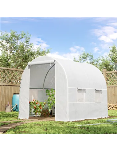 Outsunny 2.5 x 2 x 2 m Polytunnel Greenhouse, Walk-in Green House for Garden with Mesh Windows, Galvanised Steel Frame, White