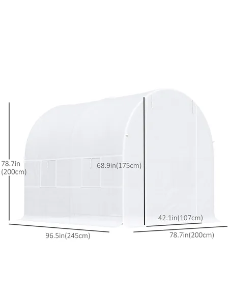 Outsunny 2.5 x 2 x 2 m Polytunnel Greenhouse, Walk-in Green House for Garden with Mesh Windows, Galvanised Steel Frame, White