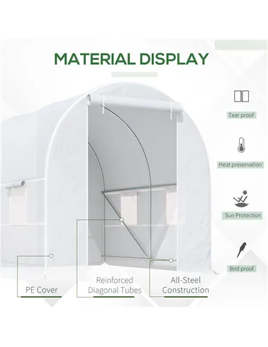 Outsunny 2.5 x 2 x 2 m Polytunnel Greenhouse, Walk-in Green House for Garden with Mesh Windows, Galvanised Steel Frame, White