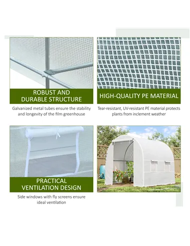 Outsunny 2.5 x 2 x 2 m Polytunnel Greenhouse, Walk-in Green House for Garden with Mesh Windows, Galvanised Steel Frame, White