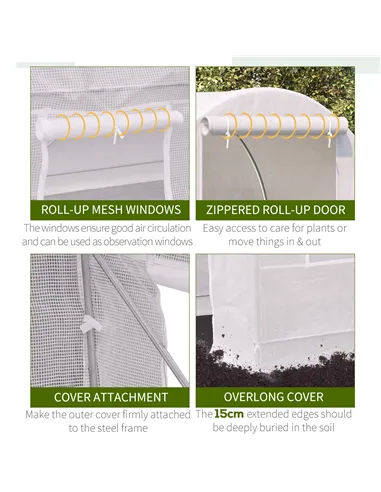 Outsunny 2.5 x 2 x 2 m Polytunnel Greenhouse, Walk-in Green House for Garden with Mesh Windows, Galvanised Steel Frame, White