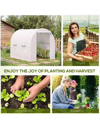 Outsunny 2.5 x 2 x 2 m Polytunnel Greenhouse, Walk-in Green House for Garden with Mesh Windows, Galvanised Steel Frame, White