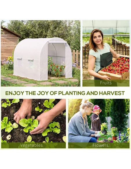 Outsunny 2.5 x 2 x 2 m Polytunnel Greenhouse, Walk-in Green House for Garden with Mesh Windows, Galvanised Steel Frame, White