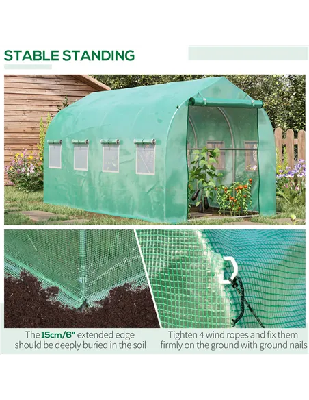 Outsunny Polytunnel Greenhouse with Windows and Door, Walk in Greenhouse for Garden, Backyard (4 x 2 M)