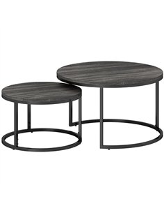 HOMCOM Set of Two Marble-Effect Stacking Tables - Black