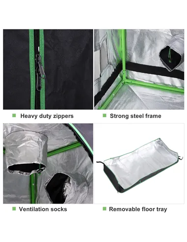 Outsunny Grow Tent Reflective Mylar Hydroponic with Adjustable Vents and Floor Tray for Indoor Plant Growing, 60 x 60 x 140 cm (