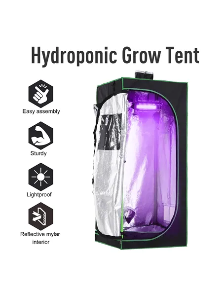 Outsunny Grow Tent Reflective Mylar Hydroponic with Adjustable Vents and Floor Tray for Indoor Plant Growing, 60 x 60 x 140 cm (