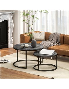 HOMCOM Set of Two Marble-Effect Stacking Tables - Black 2