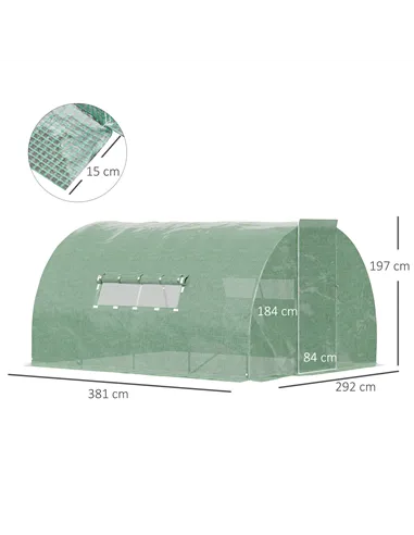 Outsunny Reinforced Walk in Polytunnel Greenhouse, 4x3x2 m
