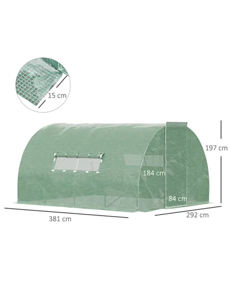 Outsunny Reinforced Walk in Polytunnel Greenhouse, 4x3x2 m
