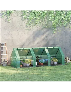 Outsunny Mini Small Greenhouse with Steel Frame & PE Cover & Zipped Window Poly tunnel Steeple for Plants Vegetables, 270 x 90 x 2