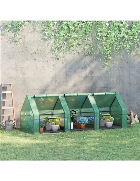 Outsunny Mini Small Greenhouse with Steel Frame & PE Cover & Zipped Window Poly tunnel Steeple for Plants Vegetables, 270 x 90 x
