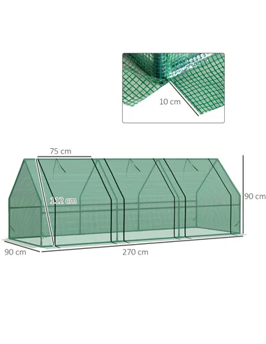 Outsunny Mini Small Greenhouse with Steel Frame & PE Cover & Zipped Window Poly tunnel Steeple for Plants Vegetables, 270 x 90 x