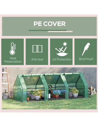 Outsunny Mini Small Greenhouse with Steel Frame & PE Cover & Zipped Window Poly tunnel Steeple for Plants Vegetables, 270 x 90 x
