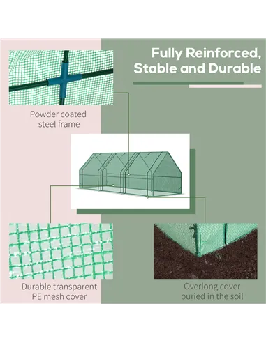 Outsunny Mini Small Greenhouse with Steel Frame & PE Cover & Zipped Window Poly tunnel Steeple for Plants Vegetables, 270 x 90 x
