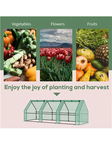 Outsunny Mini Small Greenhouse with Steel Frame & PE Cover & Zipped Window Poly tunnel Steeple for Plants Vegetables, 270 x 90 x