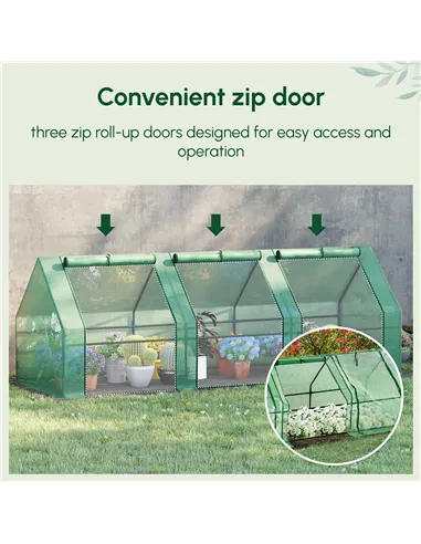 Outsunny Mini Small Greenhouse with Steel Frame & PE Cover & Zipped Window Poly tunnel Steeple for Plants Vegetables, 270 x 90 x