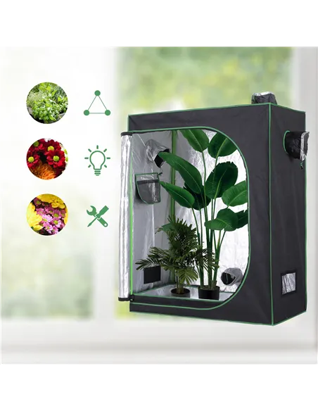 Outsunny Grow Tent Reflective Mylar Hydroponic with Adjustable Vents and Floor Tray for Indoor Plant Growing, 120 x 60 x 150 cm 