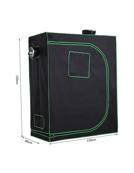Outsunny Grow Tent Reflective Mylar Hydroponic with Adjustable Vents and Floor Tray for Indoor Plant Growing, 120 x 60 x 150 cm 