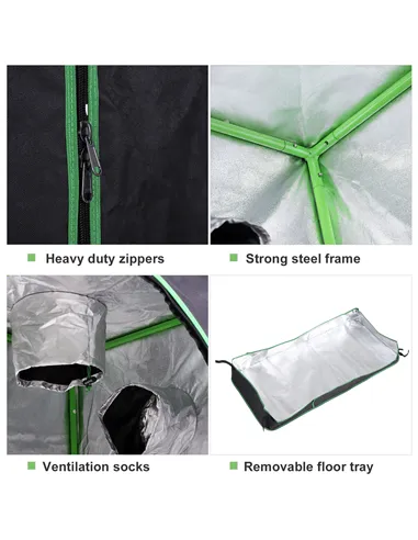Outsunny Grow Tent Reflective Mylar Hydroponic with Adjustable Vents and Floor Tray for Indoor Plant Growing, 120 x 60 x 150 cm 