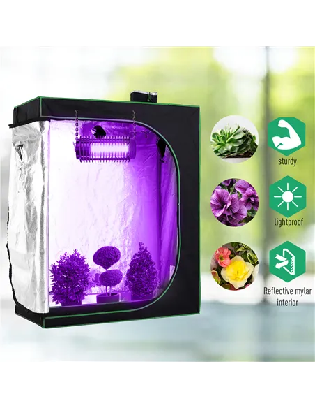 Outsunny Grow Tent Reflective Mylar Hydroponic with Adjustable Vents and Floor Tray for Indoor Plant Growing, 120 x 60 x 150 cm 
