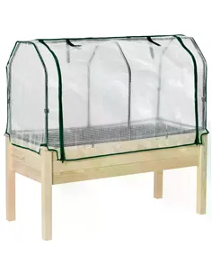 Outsunny Raised Garden Bed Outdoor Elevated Wood Planter Box w/ PE Cover, Natural