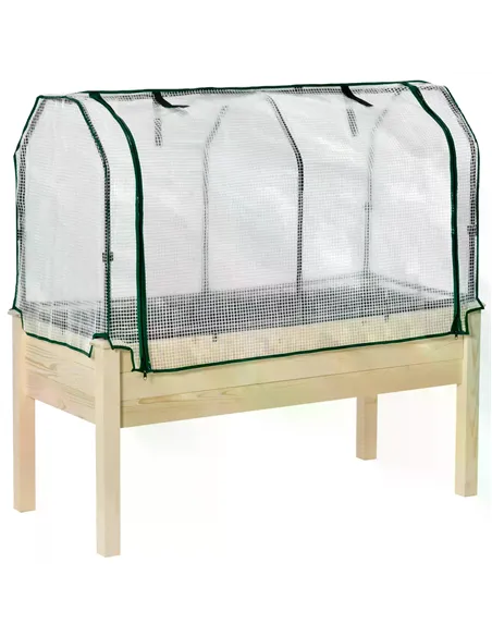 Outsunny Raised Garden Bed Outdoor Elevated Wood Planter Box w/ PE Cover, Natural